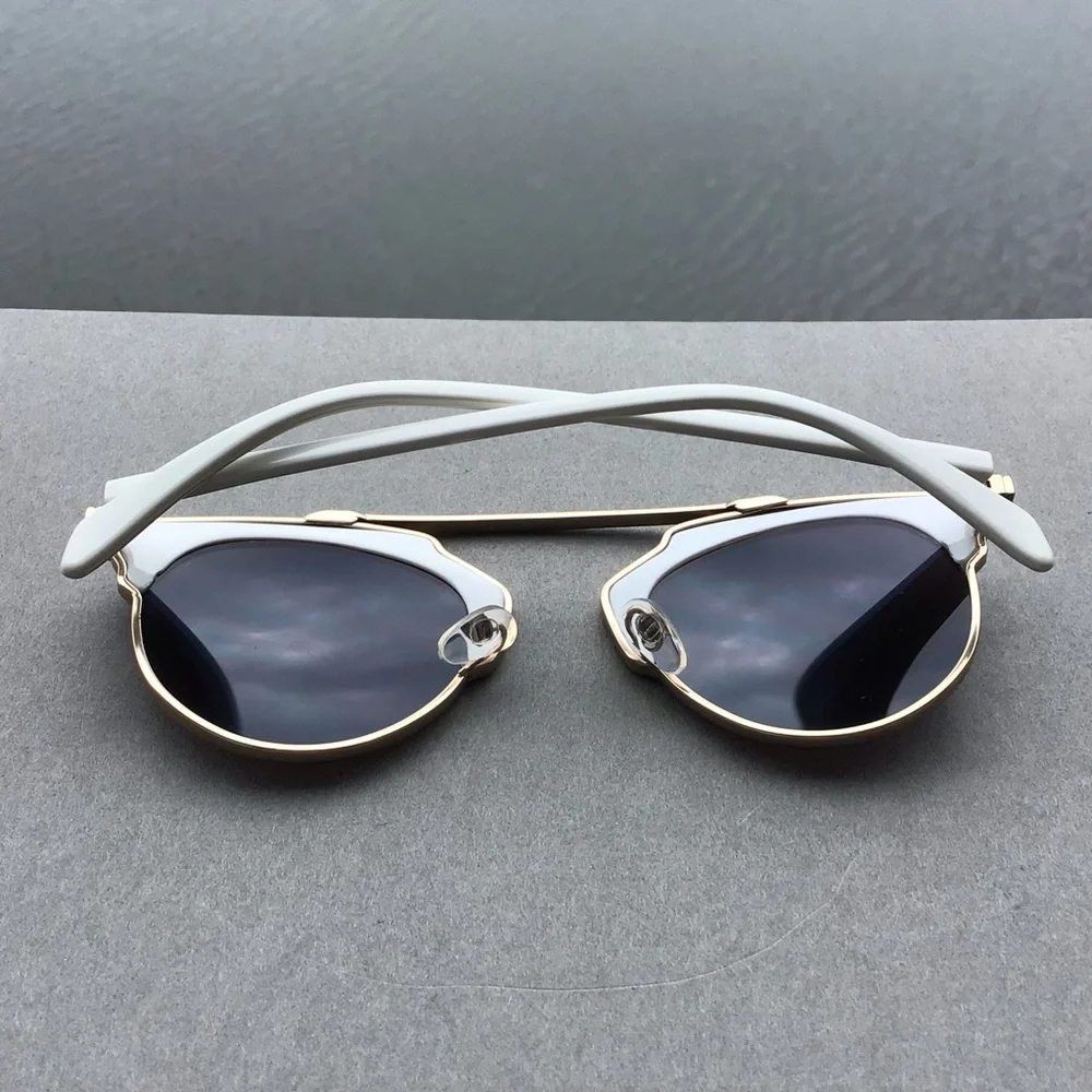 Steampunk Funky Sunglasses Blue Mirrored Lenses with White Frame Unisex - Picture 4 of 8